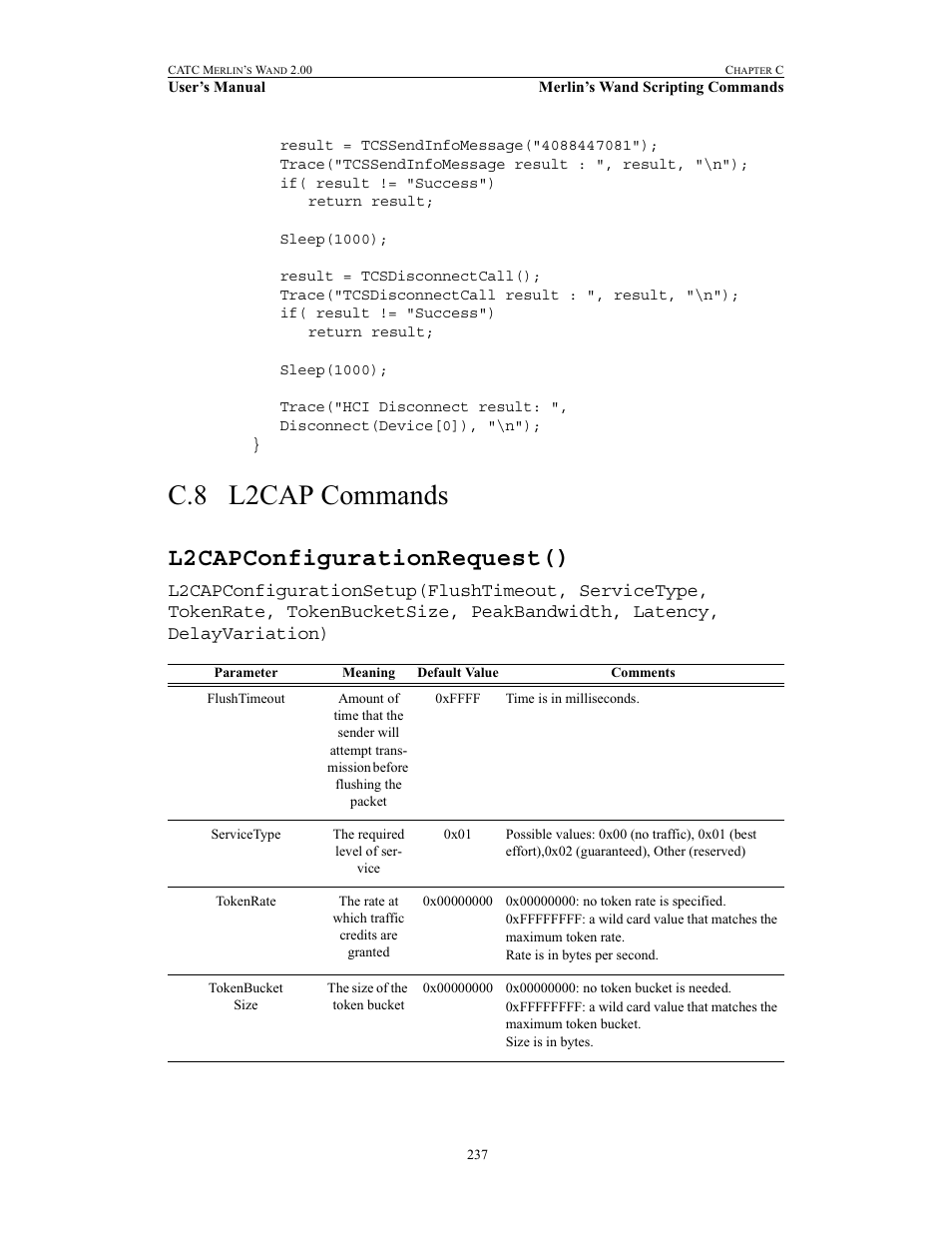 C.8 l2cap commands, L2capconfigurationrequest(), L2cap commands | Teledyne LeCroy Merlins Wand - Users Manual User Manual | Page 253 / 298