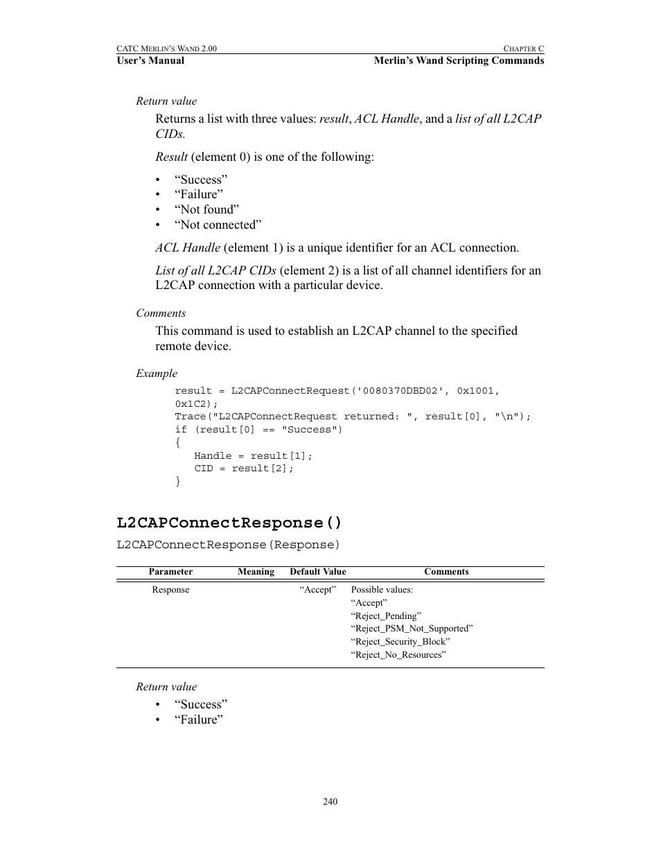 L2capconnectresponse() | Teledyne LeCroy Merlins Wand - Users Manual User Manual | Page 256 / 298