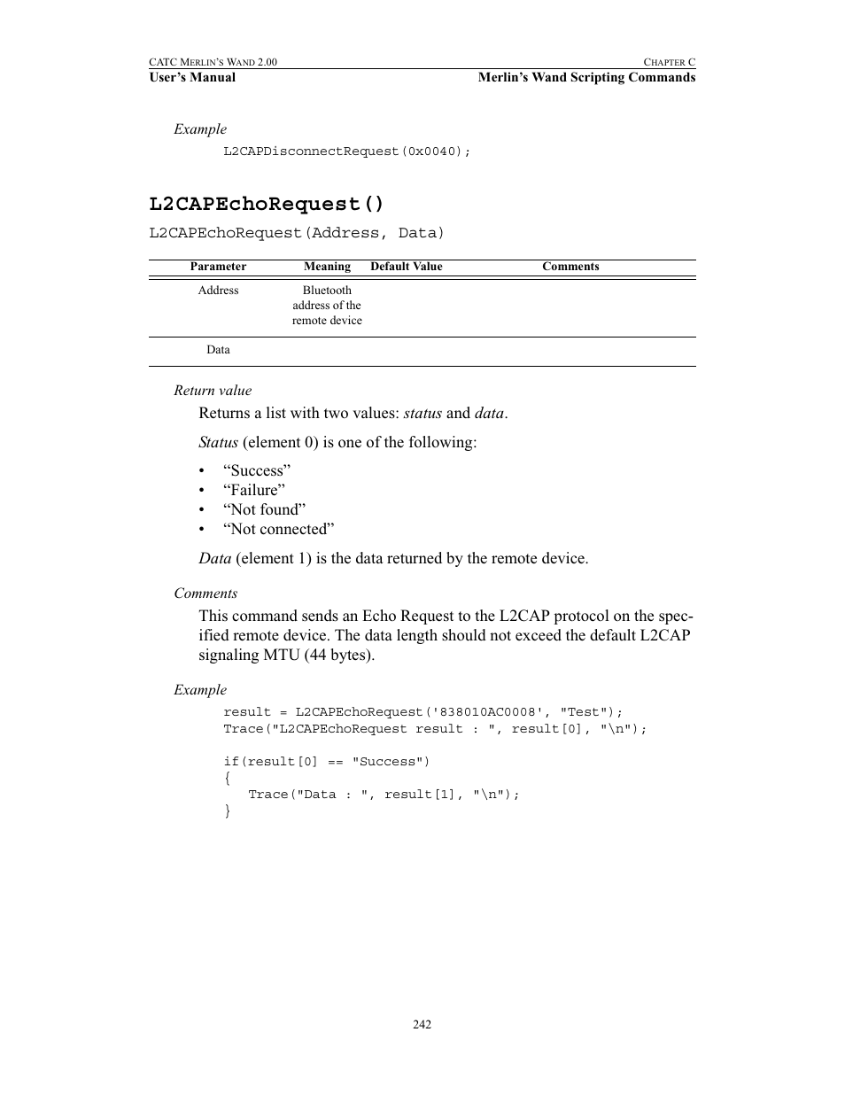 L2capechorequest() | Teledyne LeCroy Merlins Wand - Users Manual User Manual | Page 258 / 298