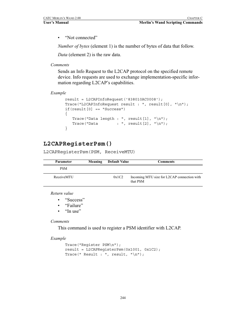 L2capregisterpsm() | Teledyne LeCroy Merlins Wand - Users Manual User Manual | Page 260 / 298