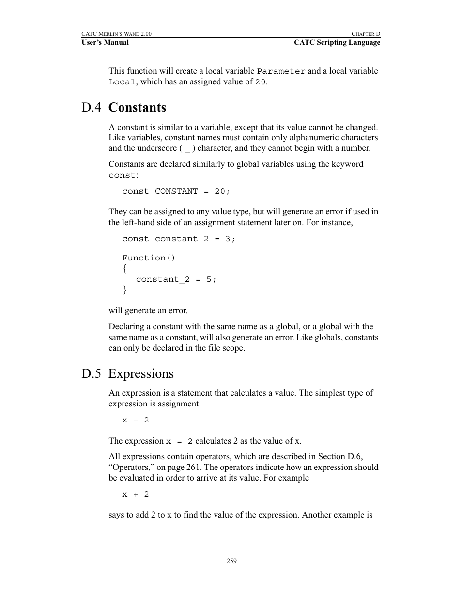 D.4 constants, D.5 expressions, Constants expressions | Teledyne LeCroy Merlins Wand - Users Manual User Manual | Page 275 / 298