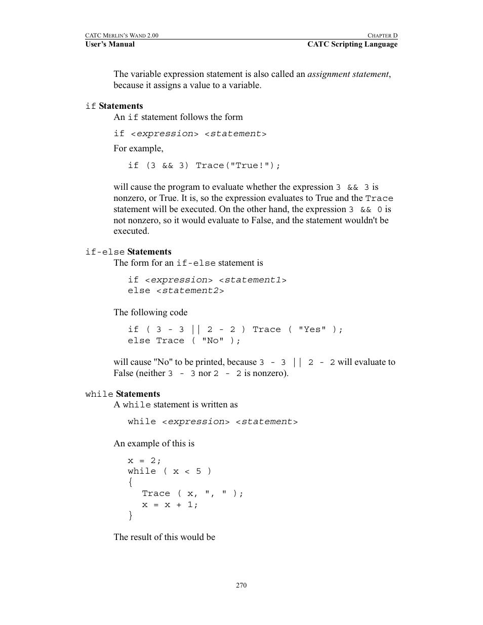 If statements, If-else statements, While statements | If-else, While | Teledyne LeCroy Merlins Wand - Users Manual User Manual | Page 286 / 298