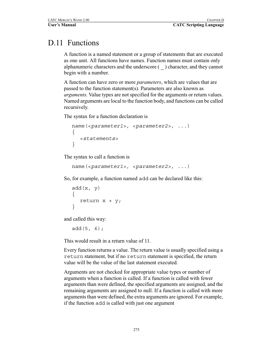 D.11 functions, Functions | Teledyne LeCroy Merlins Wand - Users Manual User Manual | Page 291 / 298