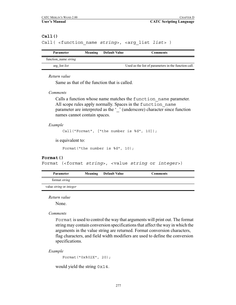 Call(), Format(), Call() format() | Teledyne LeCroy Merlins Wand - Users Manual User Manual | Page 293 / 298