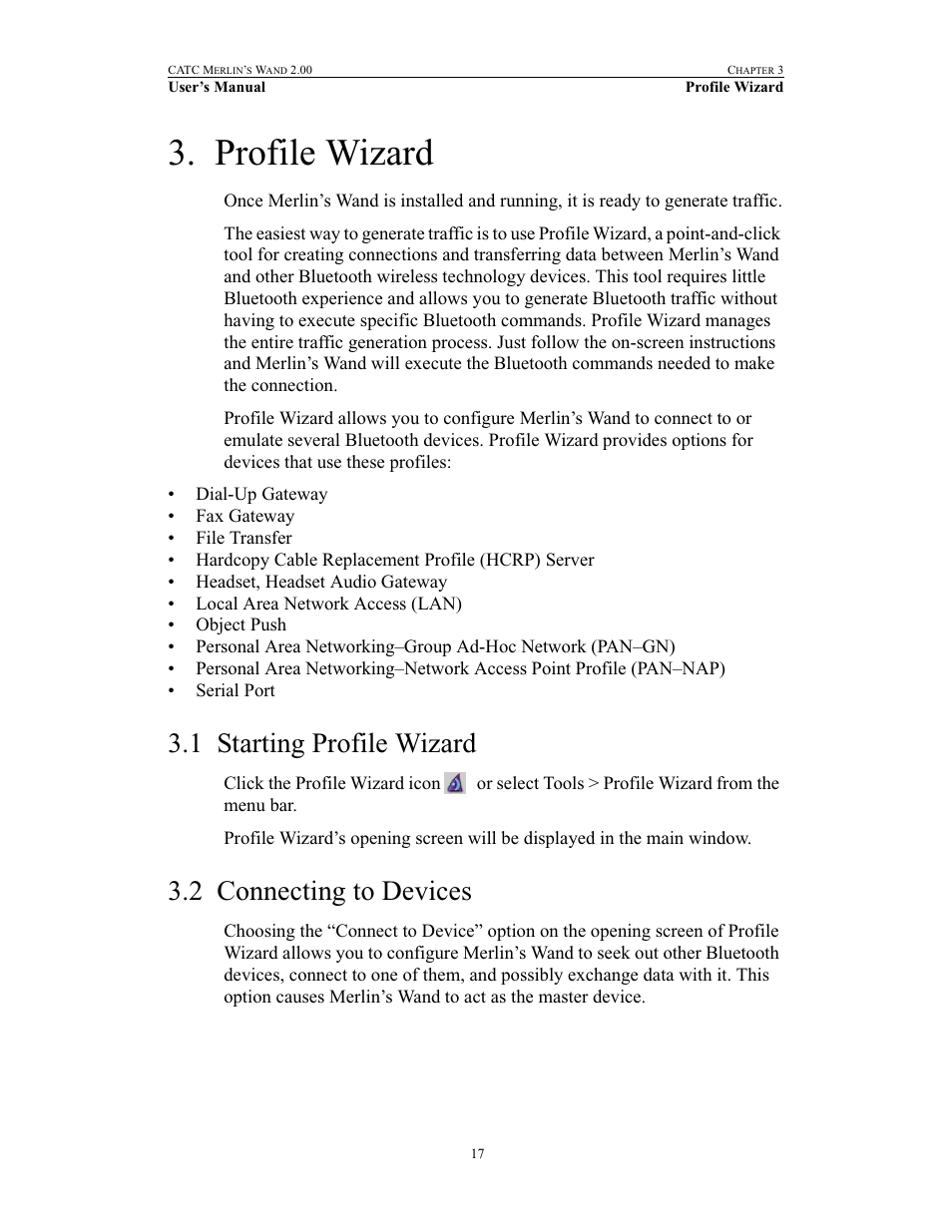 Profile wizard, 1 starting profile wizard, 2 connecting to devices | Chapter 3 profile wizard, Starting profile wizard connecting to devices | Teledyne LeCroy Merlins Wand - Users Manual User Manual | Page 33 / 298
