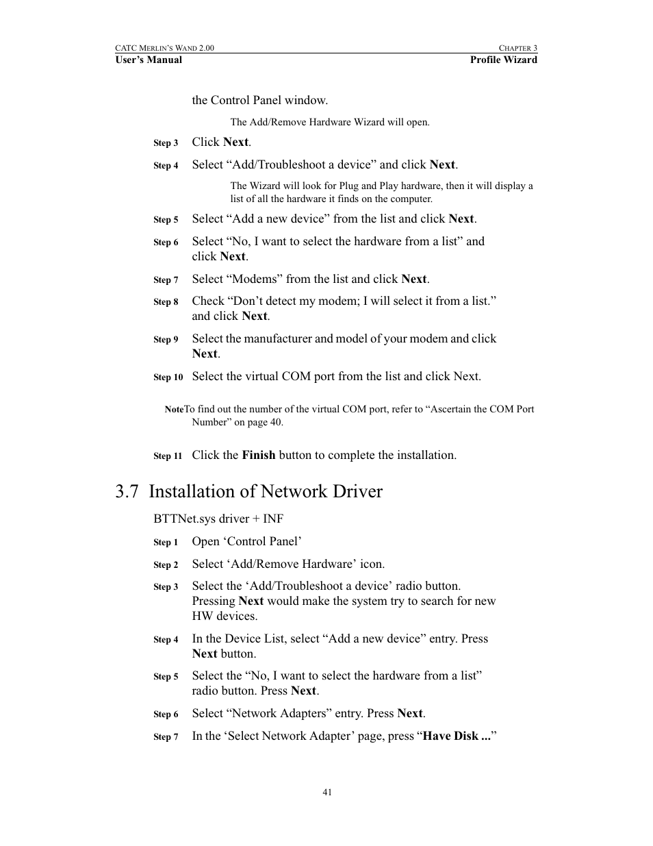 7 installation of network driver, Installation of network driver | Teledyne LeCroy Merlins Wand - Users Manual User Manual | Page 57 / 298