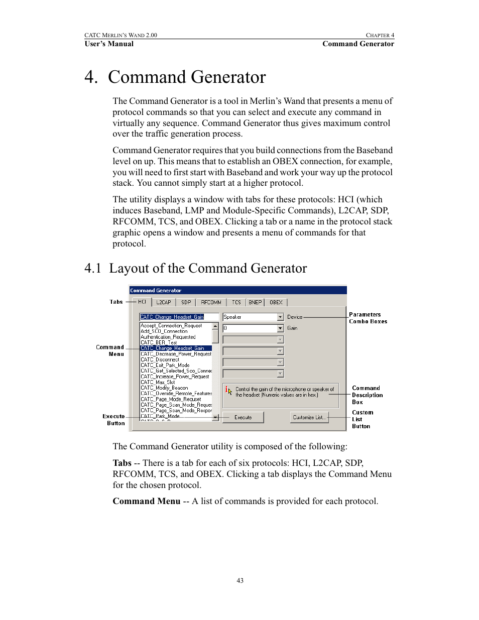 Command generator, 1 layout of the command generator, Chapter 4 command generator | Layout of the command generator | Teledyne LeCroy Merlins Wand - Users Manual User Manual | Page 59 / 298