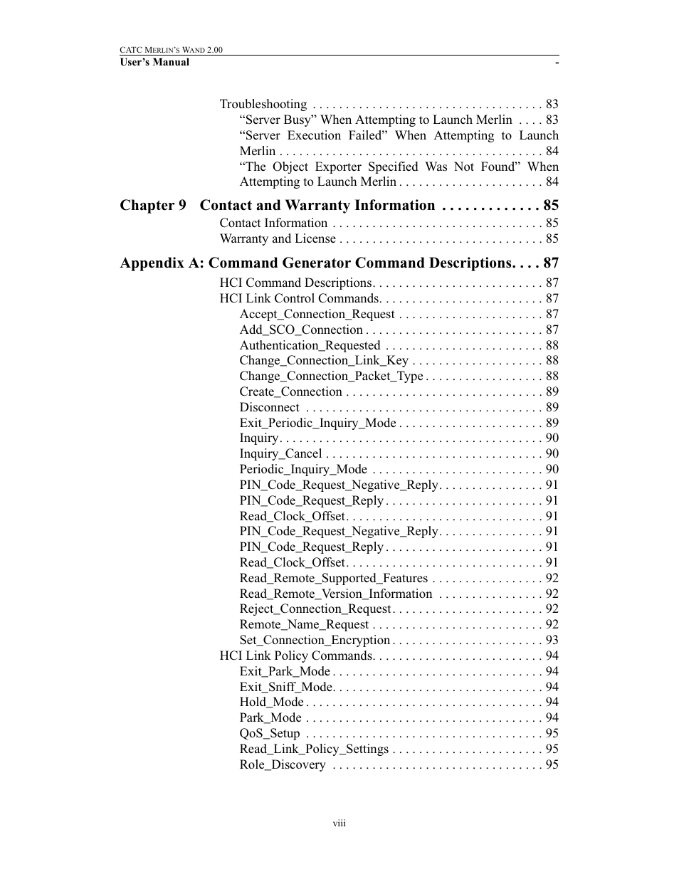 Chapter 9 contact and warranty information, Appendix a: command generator command descriptions | Teledyne LeCroy Merlins Wand - Users Manual User Manual | Page 8 / 298