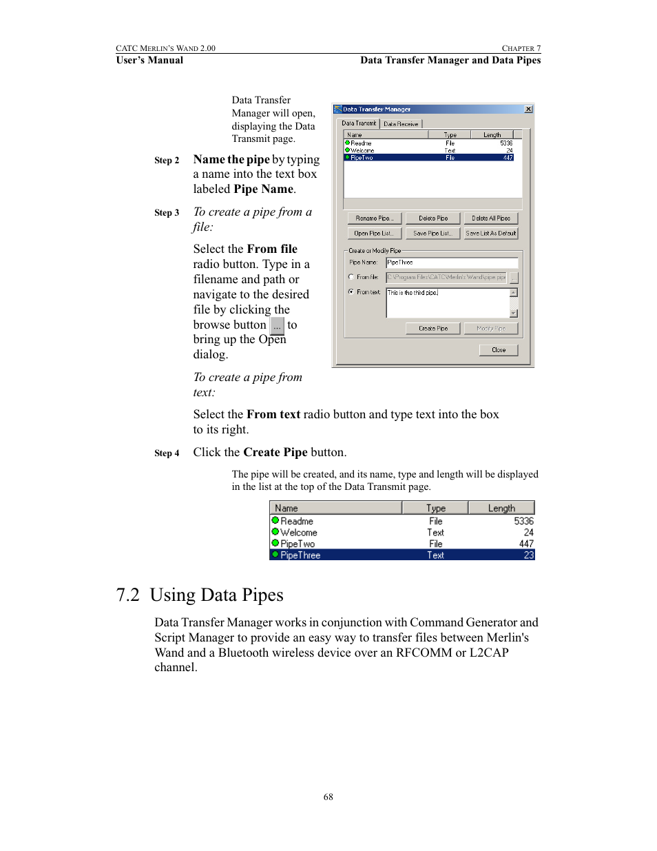 2 using data pipes, Using data pipes | Teledyne LeCroy Merlins Wand - Users Manual User Manual | Page 84 / 298