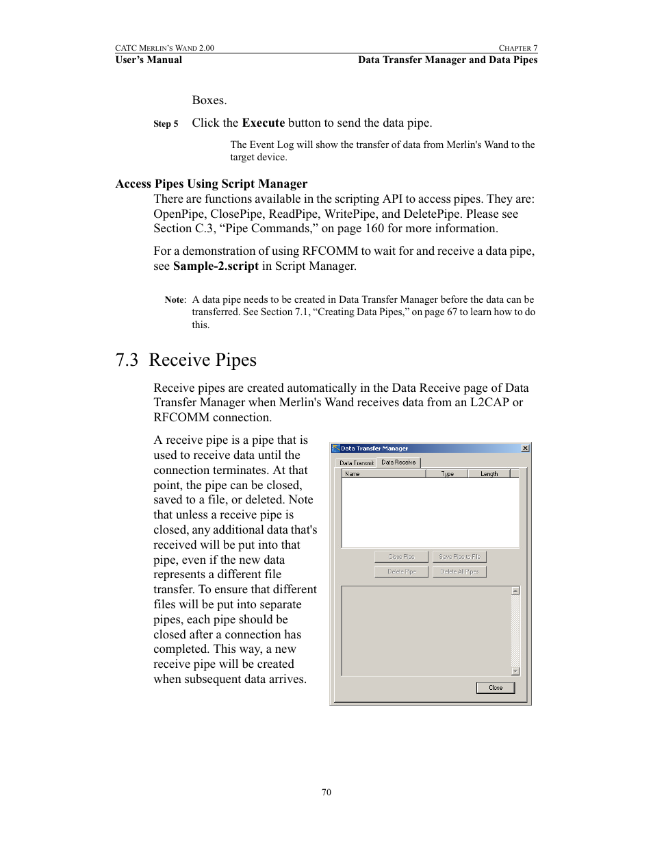 Access pipes using script manager, 3 receive pipes, Receive pipes | Teledyne LeCroy Merlins Wand - Users Manual User Manual | Page 86 / 298