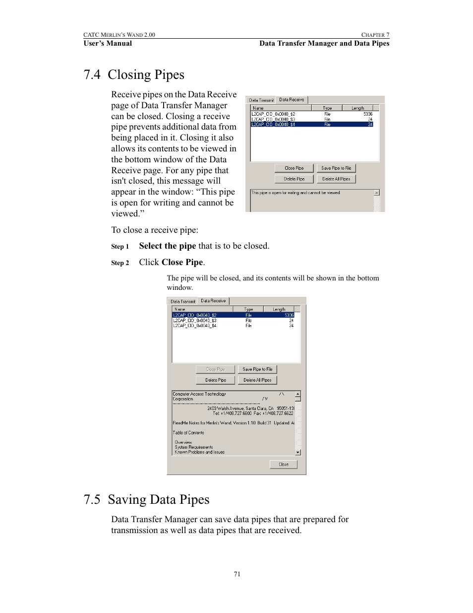 4 closing pipes, 5 saving data pipes, Closing pipes saving data pipes | Teledyne LeCroy Merlins Wand - Users Manual User Manual | Page 87 / 298