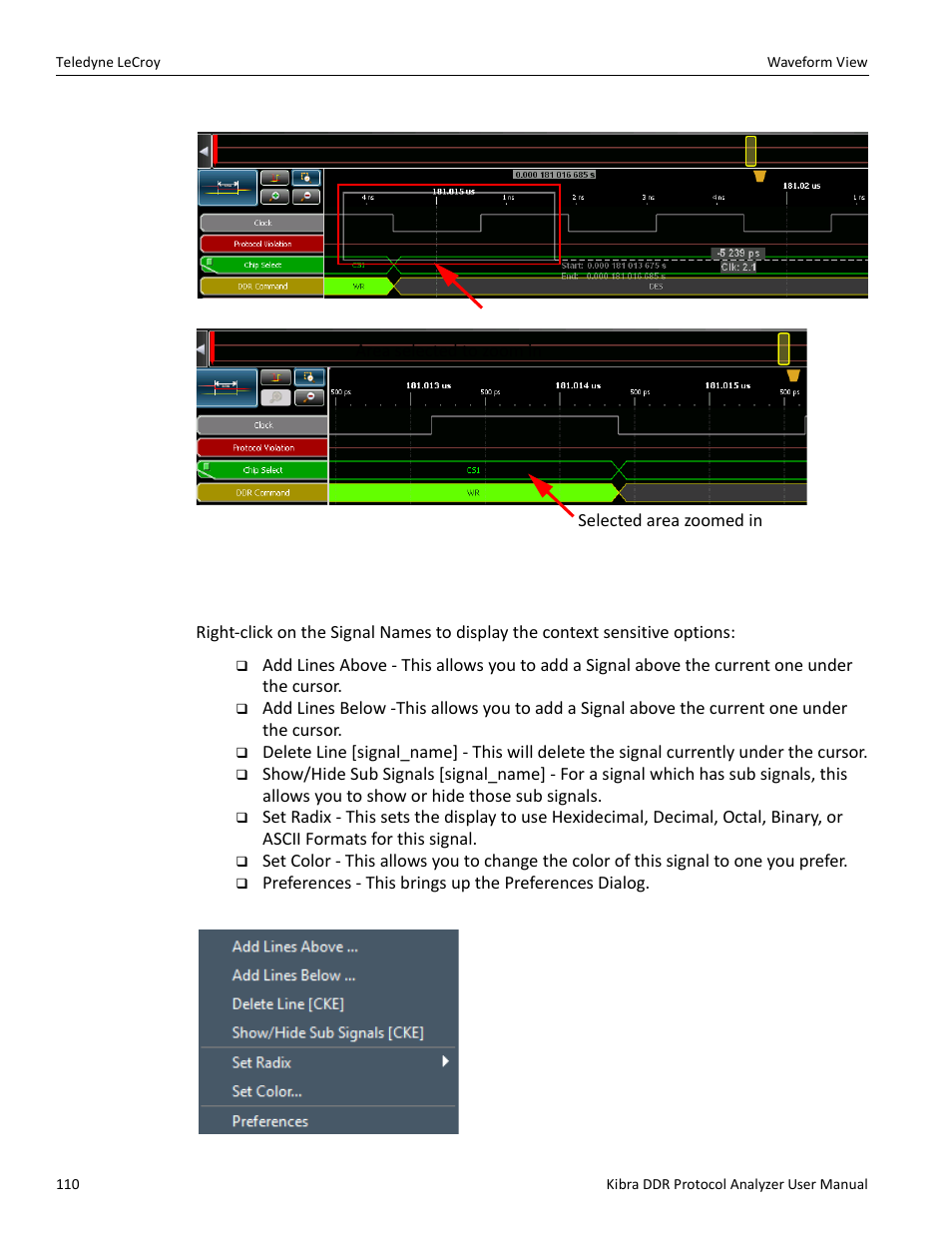 9 signal names context sensitive menu | Teledyne LeCroy Kibra DDR User Manual | Page 112 / 178