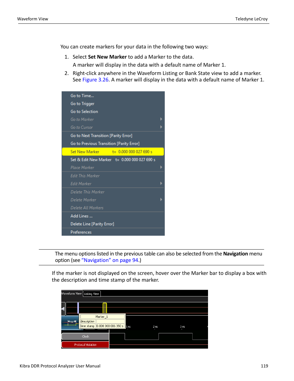 Creating markers | Teledyne LeCroy Kibra DDR User Manual | Page 121 / 178