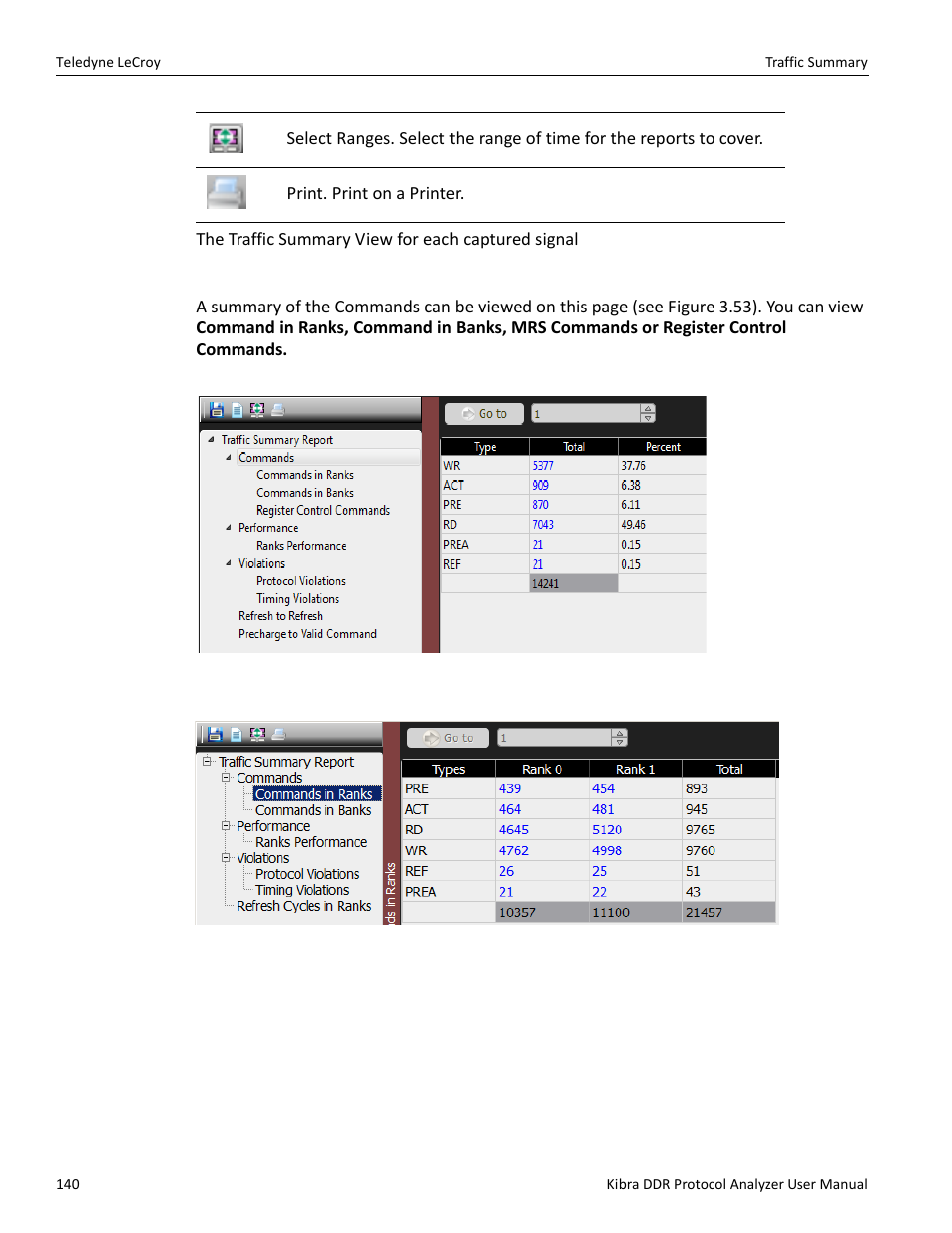 Traffic summary - commands | Teledyne LeCroy Kibra DDR User Manual | Page 142 / 178