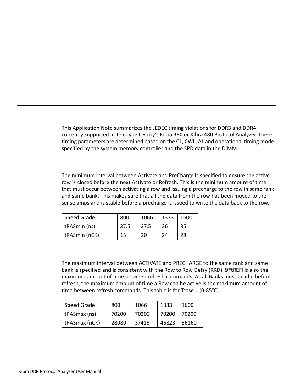 Application note, 1 ddr3 and ddr4 jedec timing violations summary, Appendix a: application note | Appendix a | Teledyne LeCroy Kibra DDR User Manual | Page 161 / 178