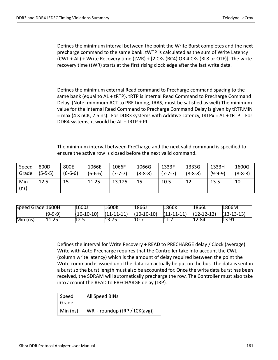 6 v06 - twtp write to precharge delay, 7 v07 - trtpx read to precharge delay, 8 v08 - trp precharge to a valid command | 9 v09 - twra wra to a valid command | Teledyne LeCroy Kibra DDR User Manual | Page 163 / 178