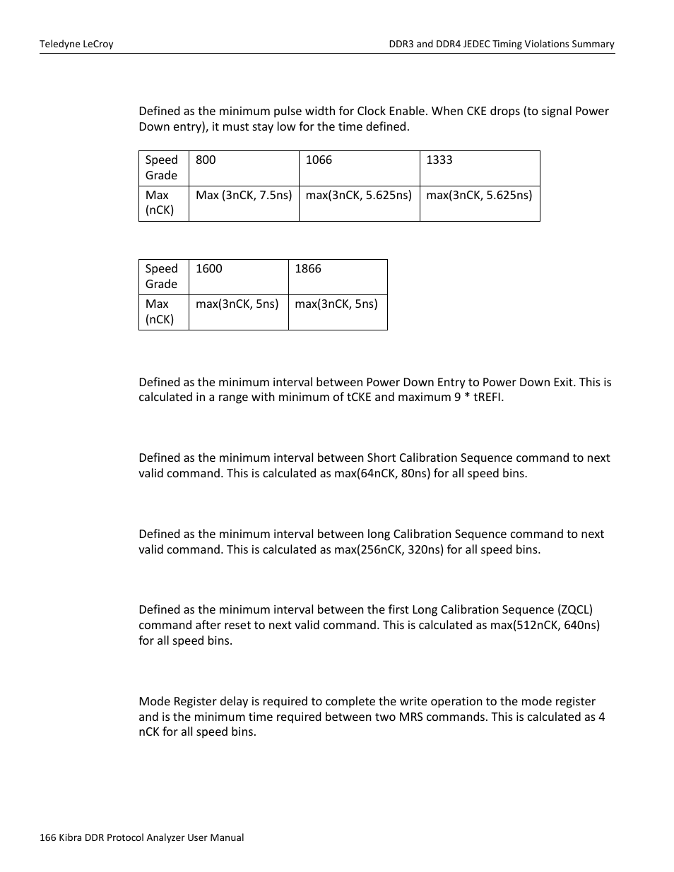 35 v36 - tcke clock enable minimum pulse width, 36 v37 - tpd power down entry to power down exit, 38 v39 - tzqoper zqcl to a valid command | Teledyne LeCroy Kibra DDR User Manual | Page 168 / 178