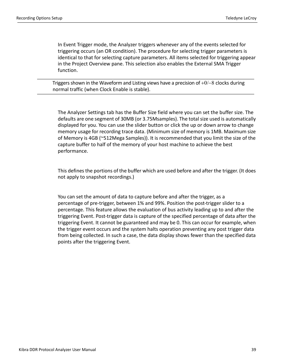 Event trigger mode, Buffer size, Trigger position | Teledyne LeCroy Kibra DDR User Manual | Page 41 / 178