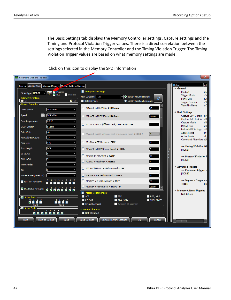 2 recording options - basic settings tab | Teledyne LeCroy Kibra DDR User Manual | Page 44 / 178