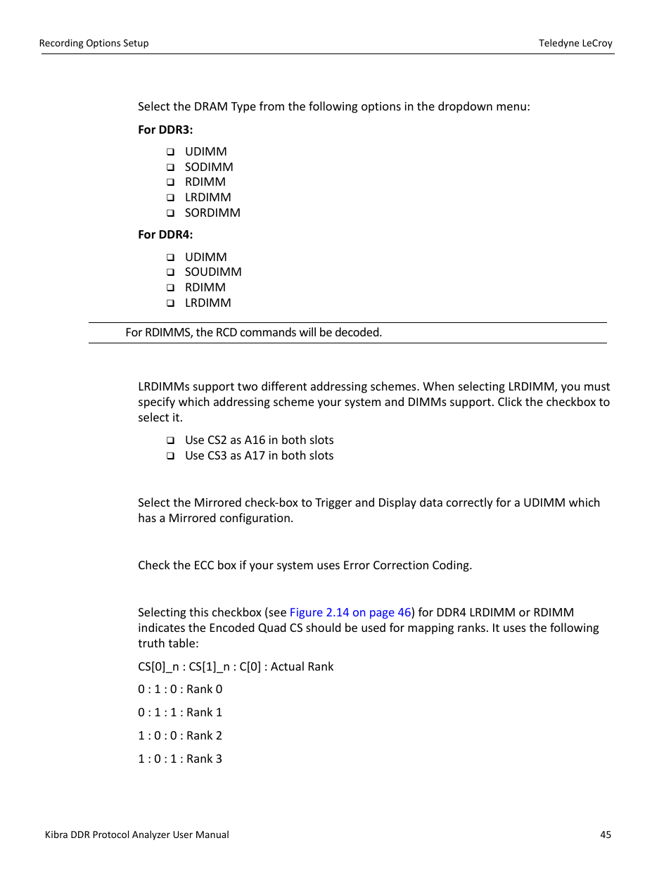 Dram type, Lrdimm support, Mirrored | Encoded | Teledyne LeCroy Kibra DDR User Manual | Page 47 / 178