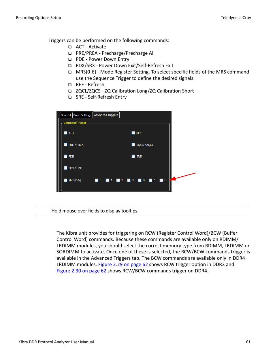 Command trigger, Rcw/bcw commands trigger | Teledyne LeCroy Kibra DDR User Manual | Page 63 / 178