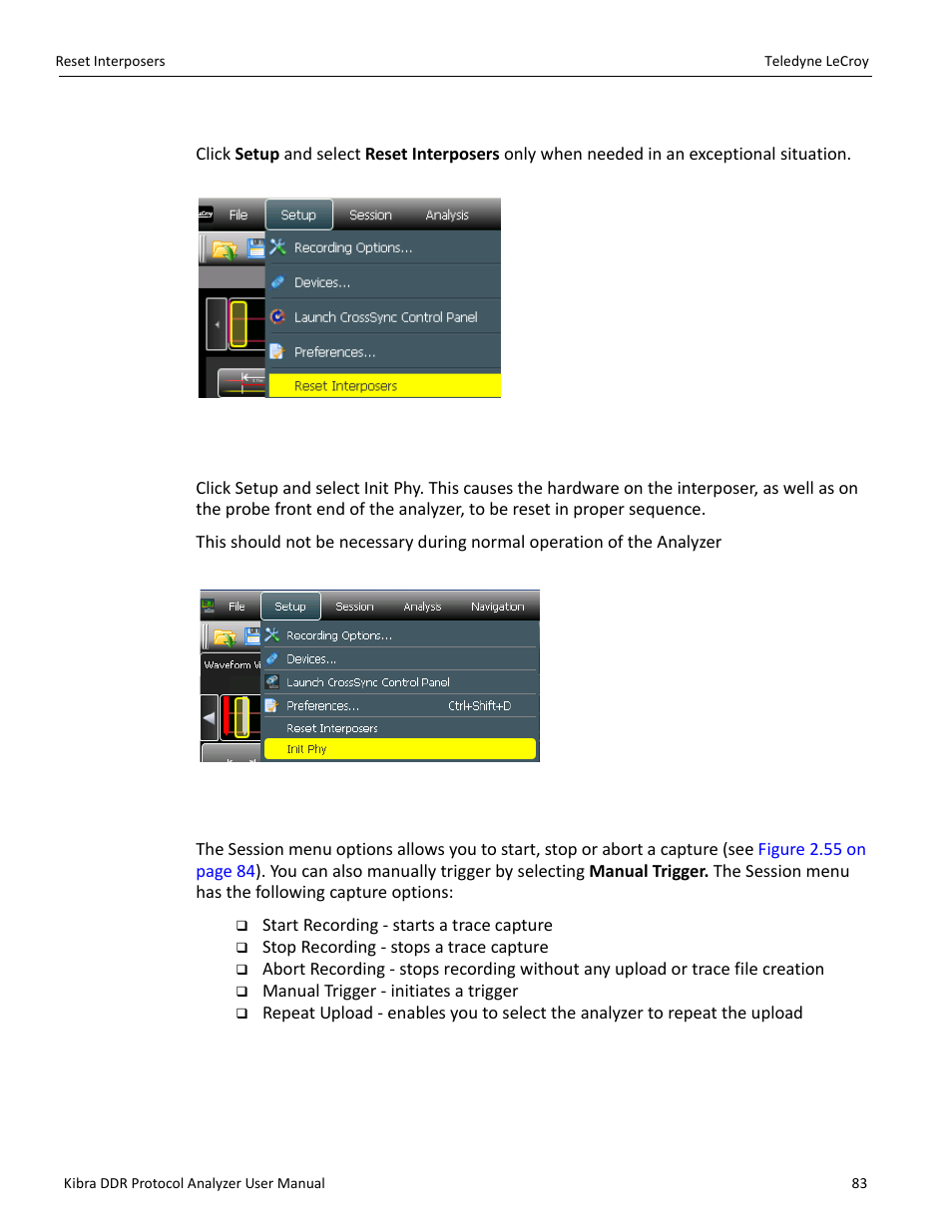 10 reset interposers, 11 init phy, 12 session | Teledyne LeCroy Kibra DDR User Manual | Page 85 / 178