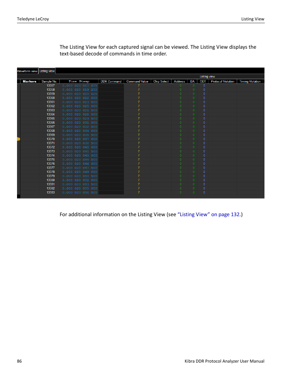 15 listing view | Teledyne LeCroy Kibra DDR User Manual | Page 88 / 178