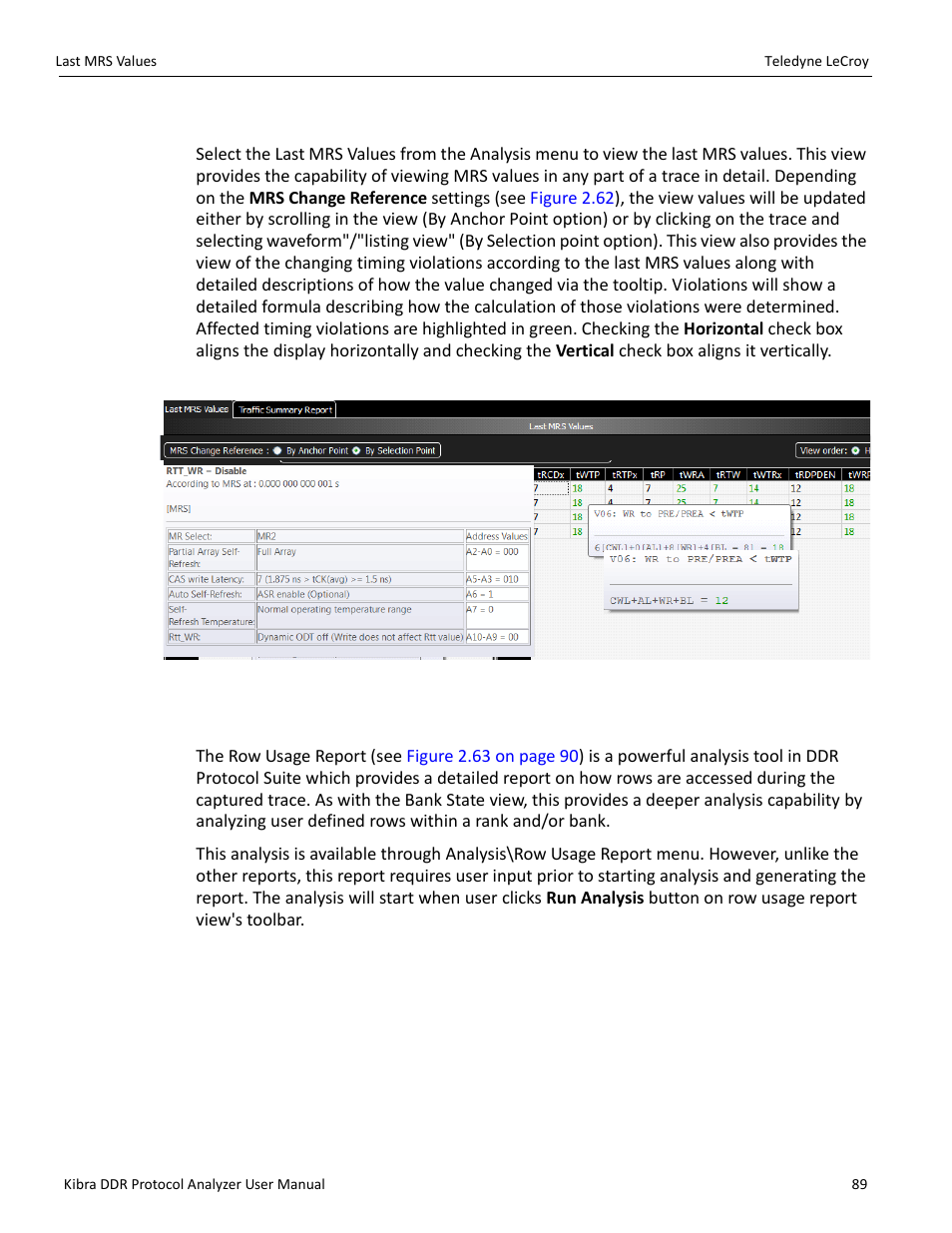 19 last mrs values, 20 row usage report | Teledyne LeCroy Kibra DDR User Manual | Page 91 / 178