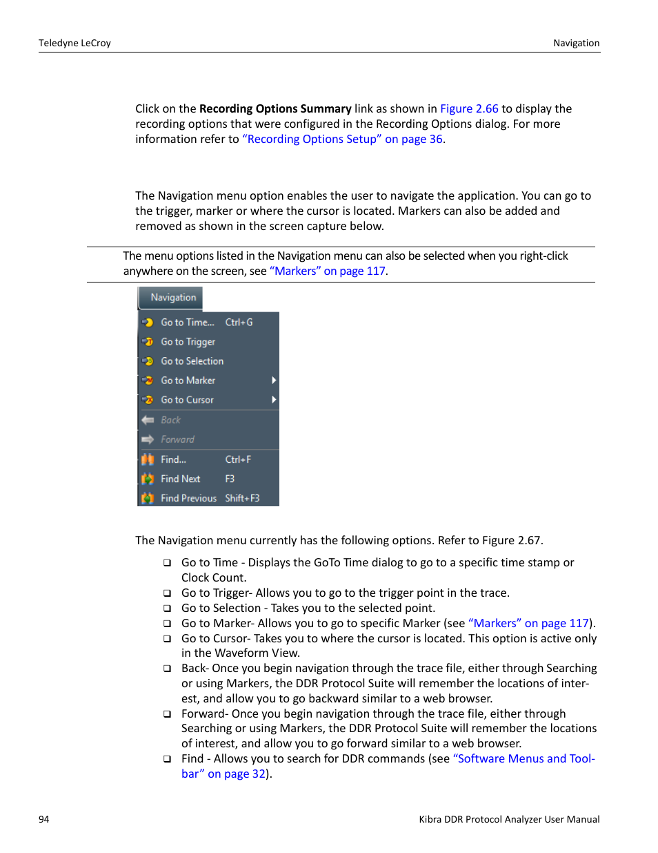 1 recording options summary, 23 navigation | Teledyne LeCroy Kibra DDR User Manual | Page 96 / 178