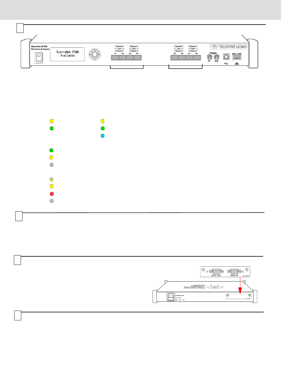 Front panel description, Front panel buttons, Installing the software | Rear panel description expansion slot | Teledyne LeCroy SierraNet M168 Quick Start User Manual | Page 2 / 4