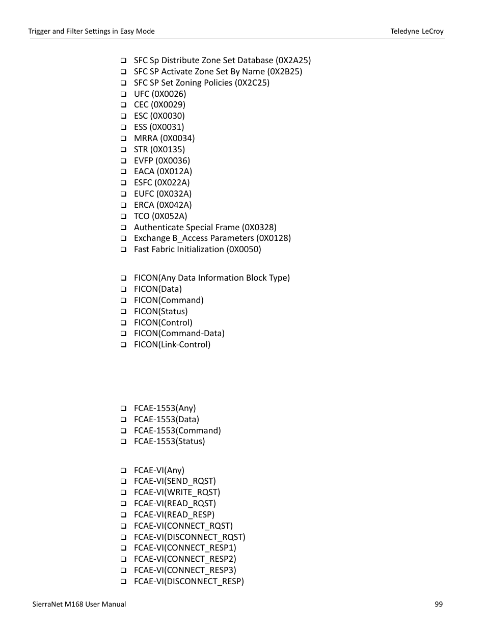 Ficon patterns, Fcae patterns, Fcvi patterns | Teledyne LeCroy SierraNet M168 User Manual Ver.1.50 User Manual | Page 101 / 248