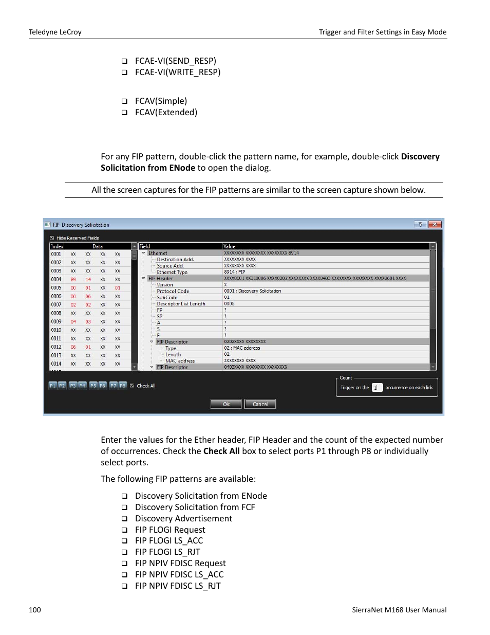 Fcav patterns, 7 fip patterns | Teledyne LeCroy SierraNet M168 User Manual Ver.1.50 User Manual | Page 102 / 248
