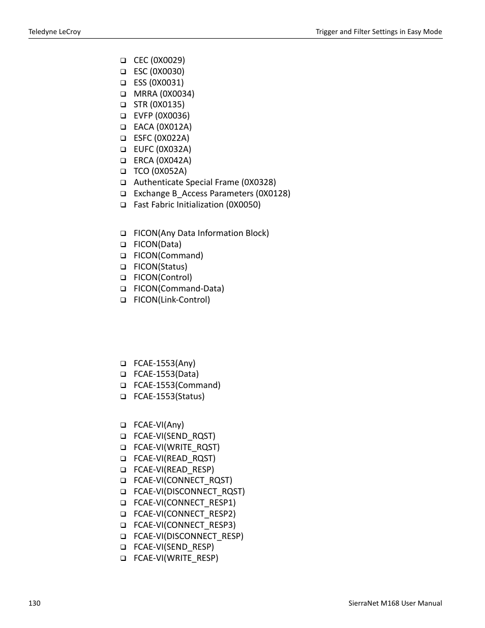 Ficon patterns, Fcae patterns, Fcvi patterns | Teledyne LeCroy SierraNet M168 User Manual Ver.1.50 User Manual | Page 132 / 248