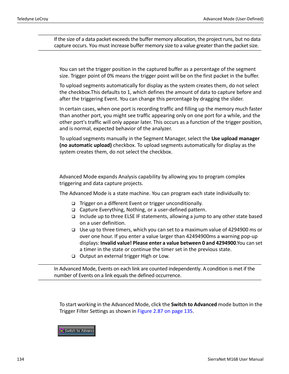 Trigger position, 7 advanced mode (user-defined), 1 working in advanced mode | Teledyne LeCroy SierraNet M168 User Manual Ver.1.50 User Manual | Page 136 / 248