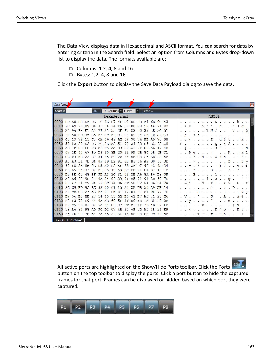 6 data view, 7 customize display, Ports | Teledyne LeCroy SierraNet M168 User Manual Ver.1.50 User Manual | Page 165 / 248