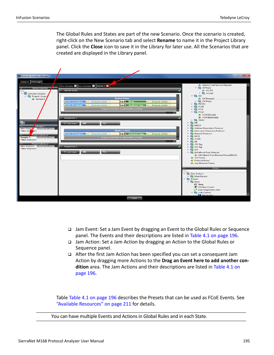 2 jam details, 3 scenario events | Teledyne LeCroy SierraNet M168 User Manual Ver.1.50 User Manual | Page 197 / 248