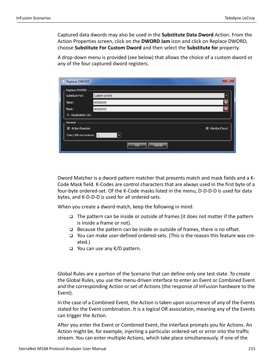 Dword matcher, 6 global rules | Teledyne LeCroy SierraNet M168 User Manual Ver.1.50 User Manual | Page 217 / 248