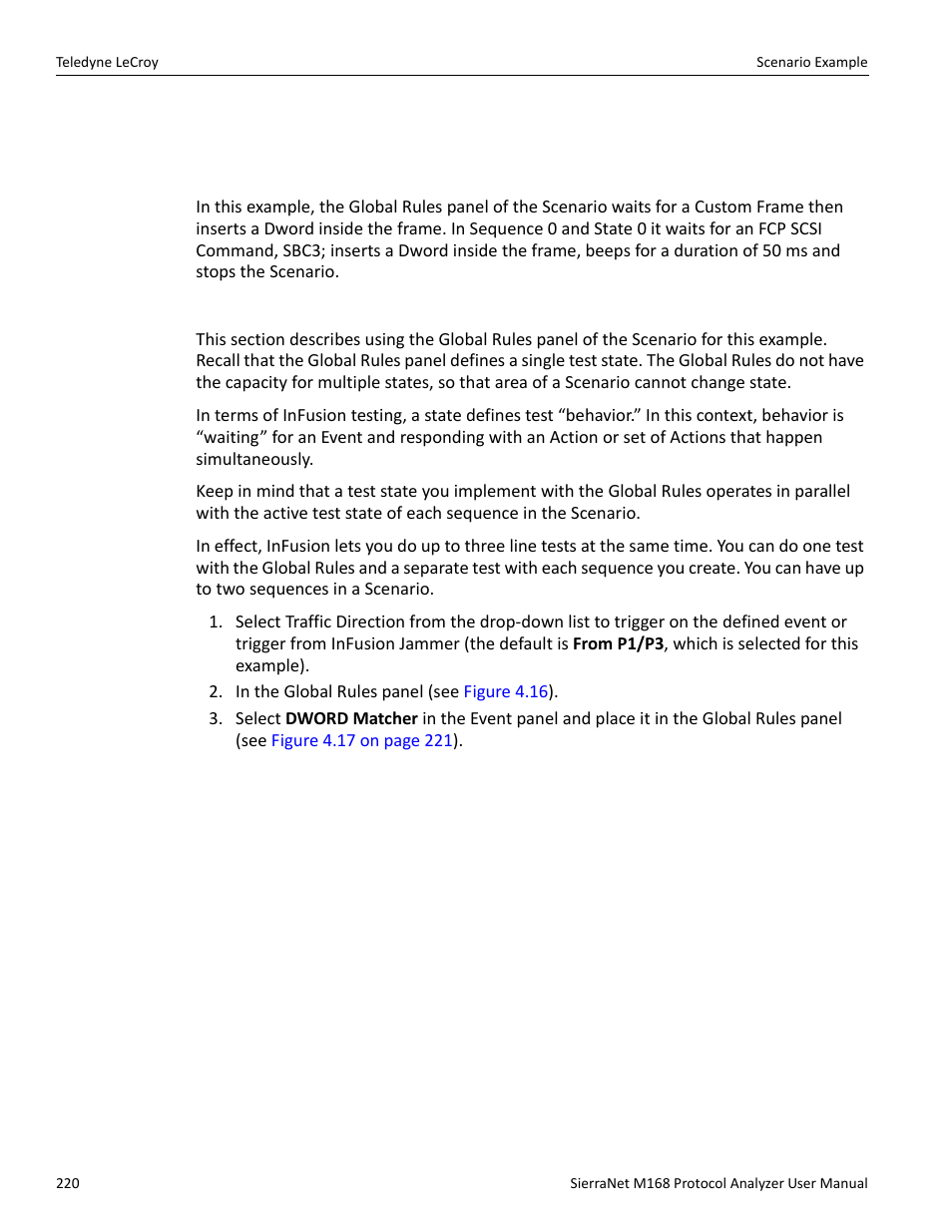 6 scenario example, 1 example: insert dword matcher, Creating global rules | Teledyne LeCroy SierraNet M168 User Manual Ver.1.50 User Manual | Page 222 / 248