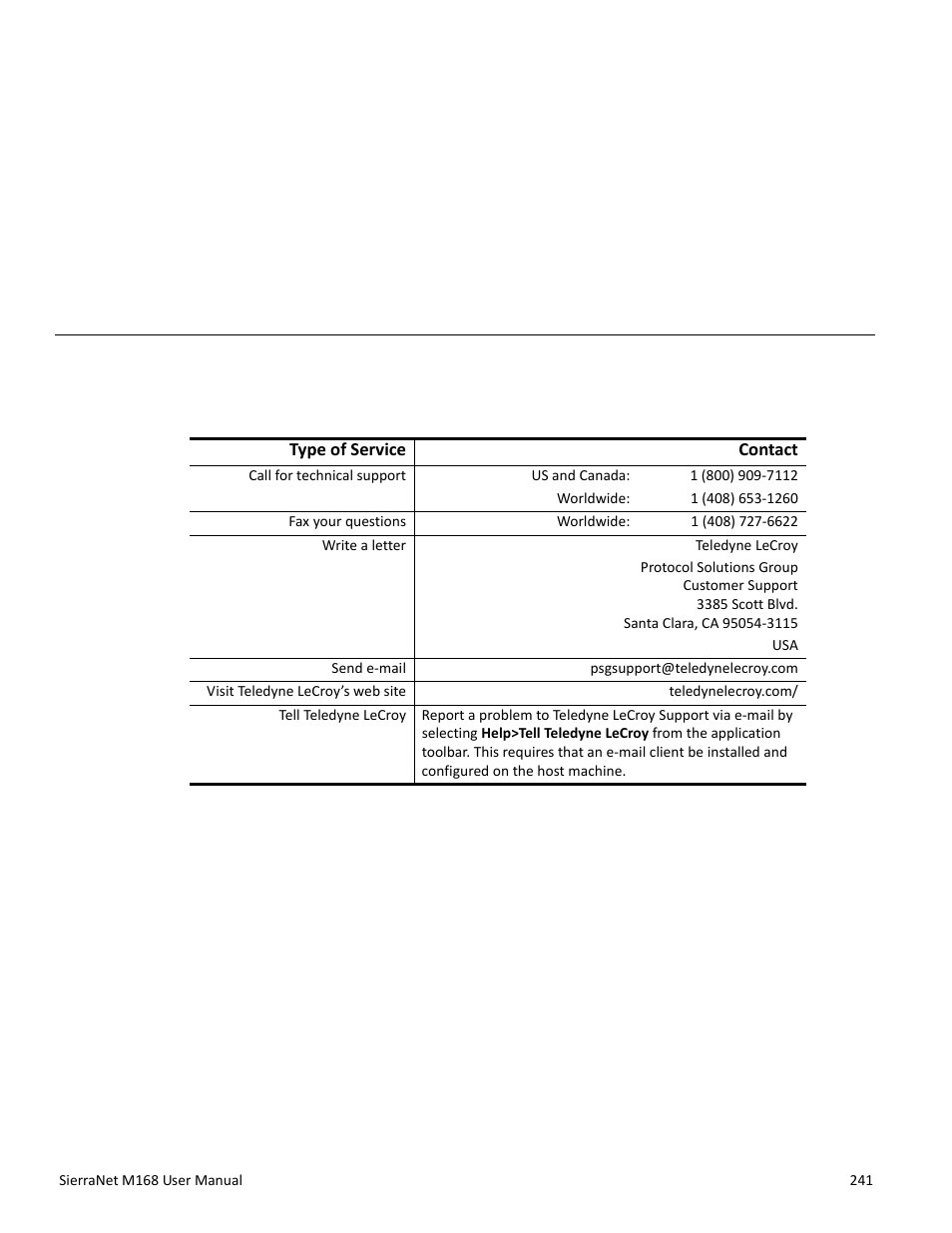 How to contact teledyne lecroy, Appendix b: how to contact teledyne lecroy, Appendix b | Teledyne LeCroy SierraNet M168 User Manual Ver.1.50 User Manual | Page 243 / 248