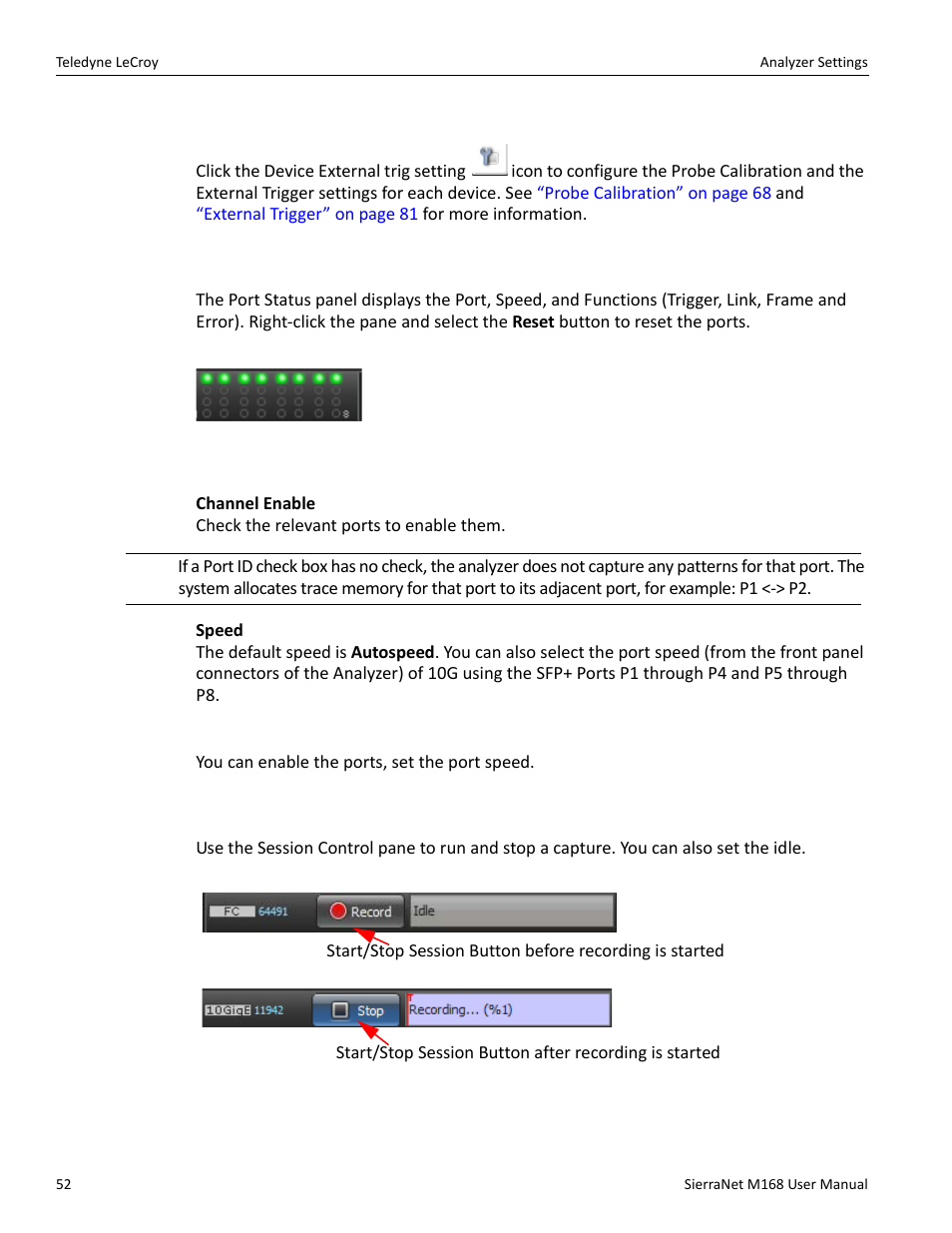 Device settings, 2 port status pane, 3 session control pane | Teledyne LeCroy SierraNet M168 User Manual Ver.1.50 User Manual | Page 54 / 248