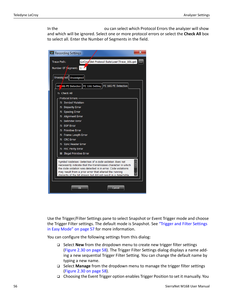 5 trigger/filter settings pane | Teledyne LeCroy SierraNet M168 User Manual Ver.1.50 User Manual | Page 58 / 248