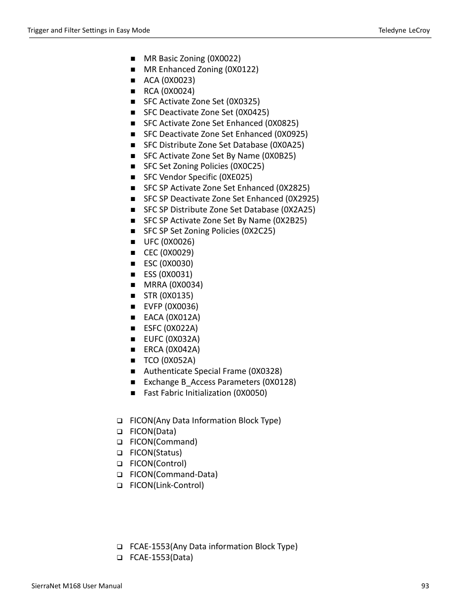 Ficon patterns, Fcae patterns | Teledyne LeCroy SierraNet M168 User Manual Ver.1.50 User Manual | Page 95 / 248