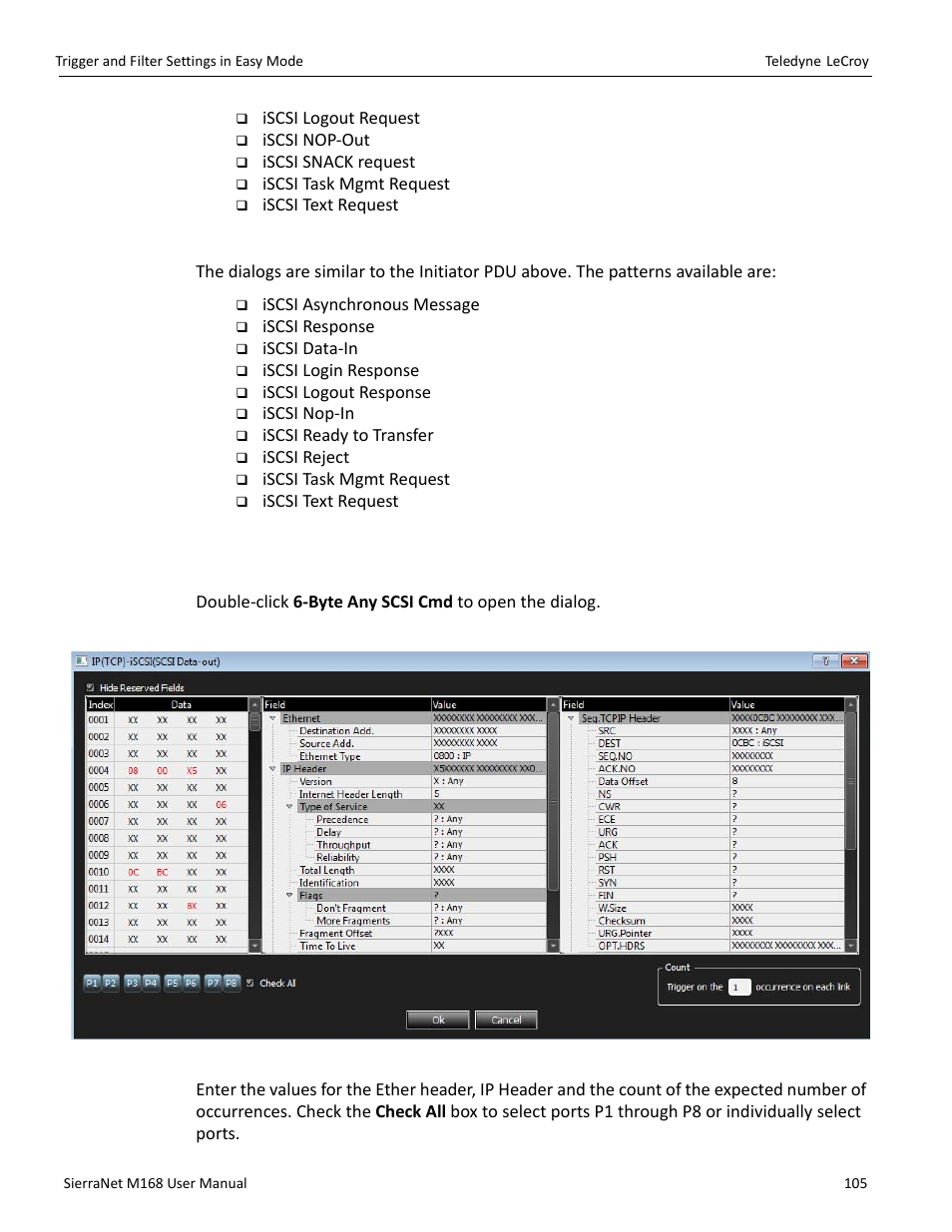 Target pdu, Iscsi cmd, Any scsi command | Teledyne LeCroy SierraNet M168 User Manual Ver.1.40 User Manual | Page 107 / 228