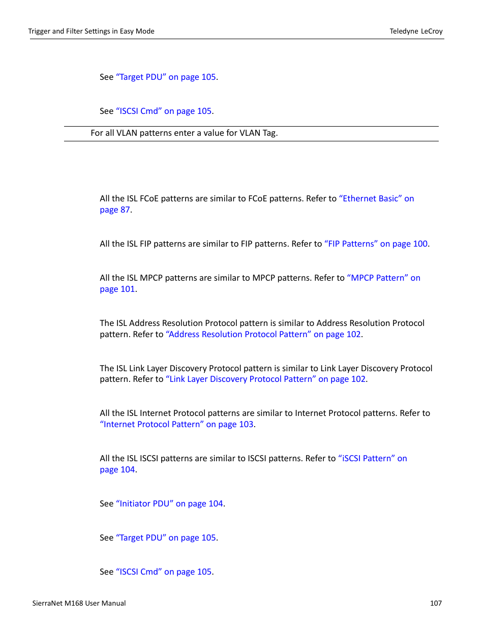 14 isl patterns, Fcoe, Mpcp | Address resolution protocol, Link layer discovery protocol, Isl internet protocol, Iscsi pattern | Teledyne LeCroy SierraNet M168 User Manual Ver.1.40 User Manual | Page 109 / 228