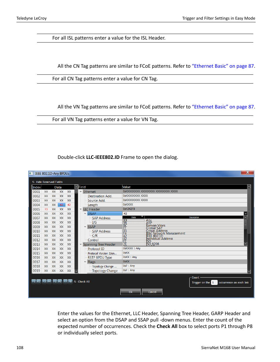 15 cn tag patterns, 16 vn tag patterns, 17 llc | Llc-ieee802.id frame | Teledyne LeCroy SierraNet M168 User Manual Ver.1.40 User Manual | Page 110 / 228