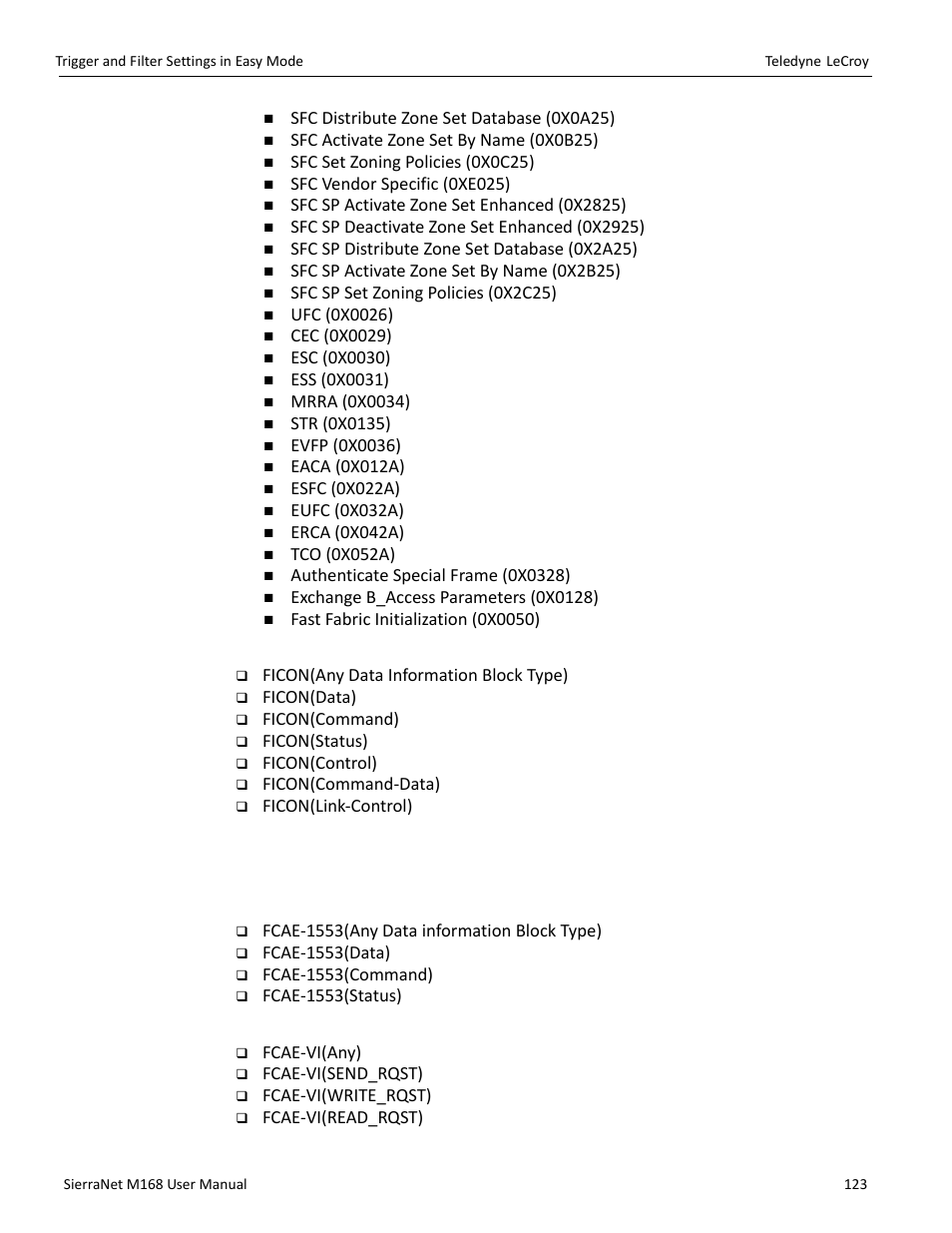 Ficon patterns, Fcae patterns, Fcvi patterns | Teledyne LeCroy SierraNet M168 User Manual Ver.1.40 User Manual | Page 125 / 228