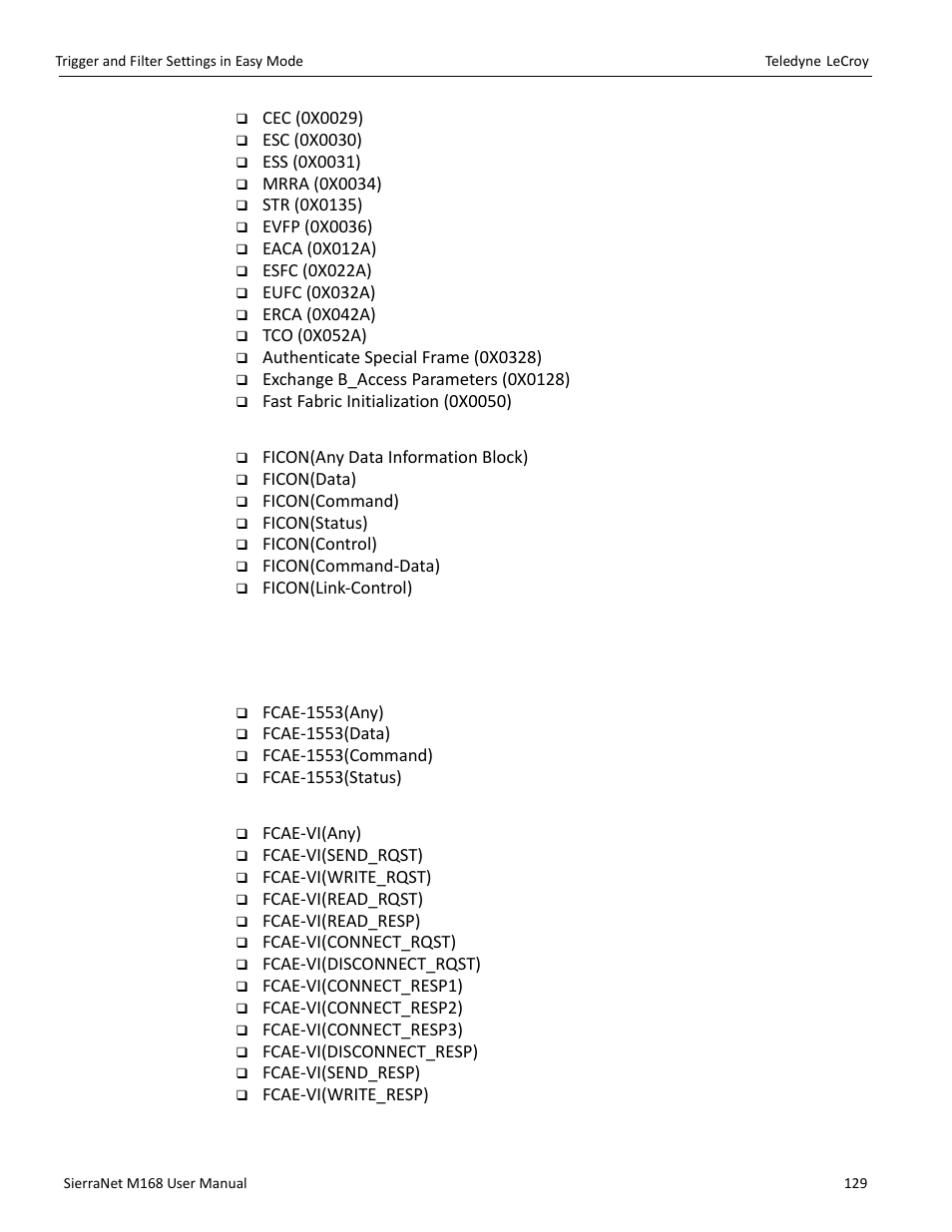Ficon patterns, Fcae patterns, Fcvi patterns | Teledyne LeCroy SierraNet M168 User Manual Ver.1.40 User Manual | Page 131 / 228