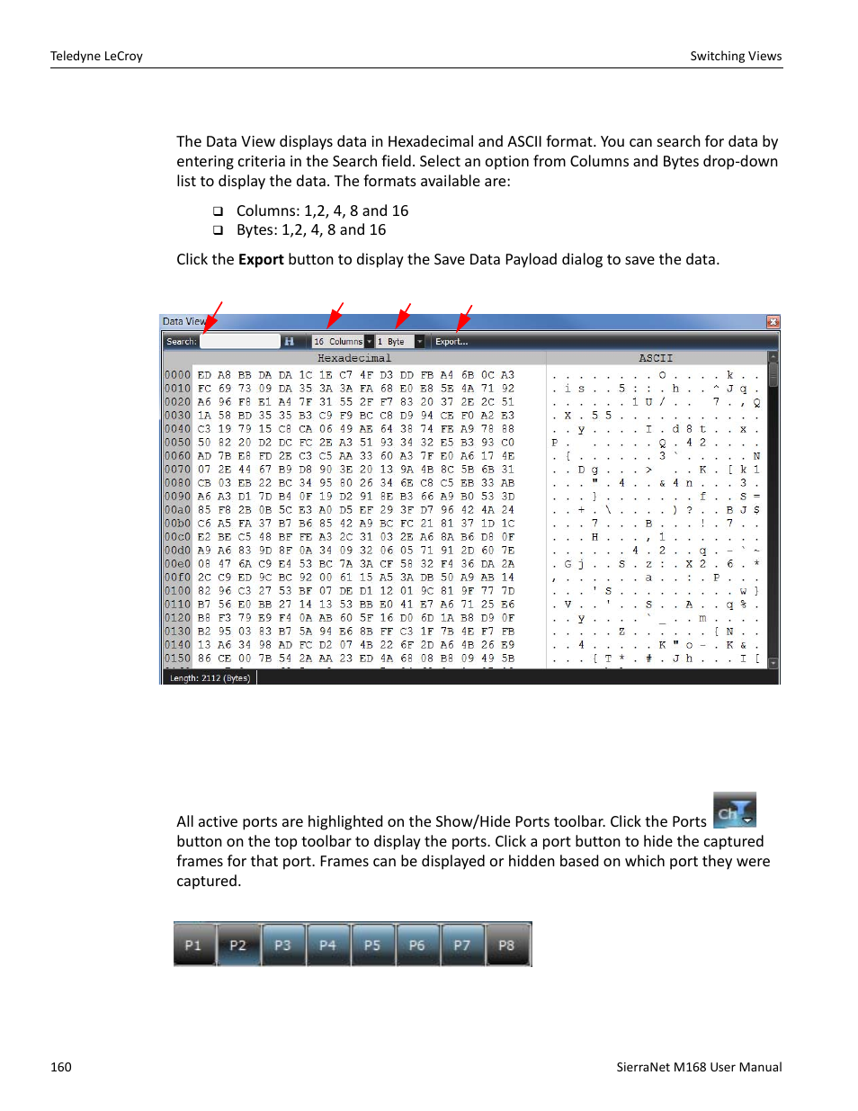 6 data view, 7 customize display, Ports | Teledyne LeCroy SierraNet M168 User Manual Ver.1.40 User Manual | Page 162 / 228