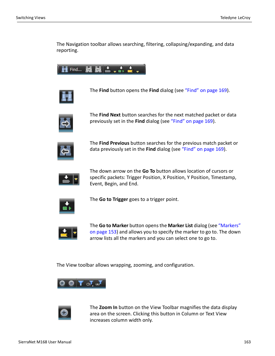 Navigation toolbar, View toolbar | Teledyne LeCroy SierraNet M168 User Manual Ver.1.40 User Manual | Page 165 / 228