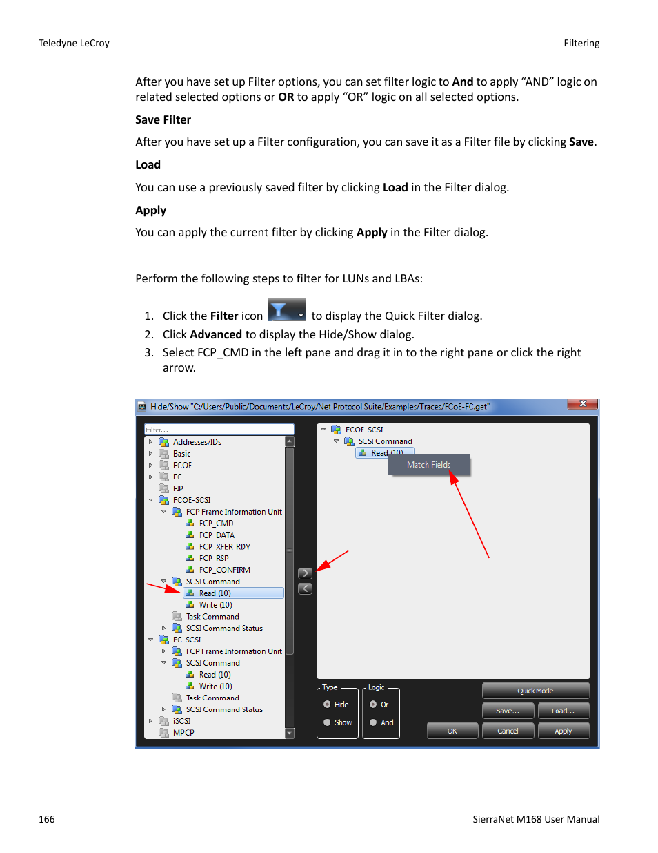 Filtering luns and lbas | Teledyne LeCroy SierraNet M168 User Manual Ver.1.40 User Manual | Page 168 / 228